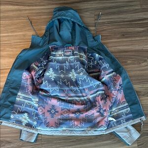 Teal Hooded Jacket with Patterned Lining